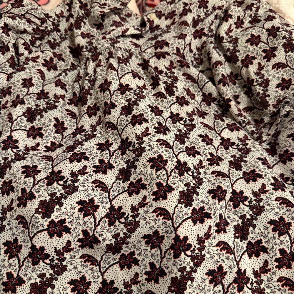 LOFT Black and Red Floral Top mock neck